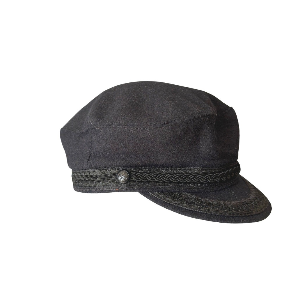 Vintage United Hatters Black Wool Greek Fisherman Hat Mariner Cap USA XL Mens